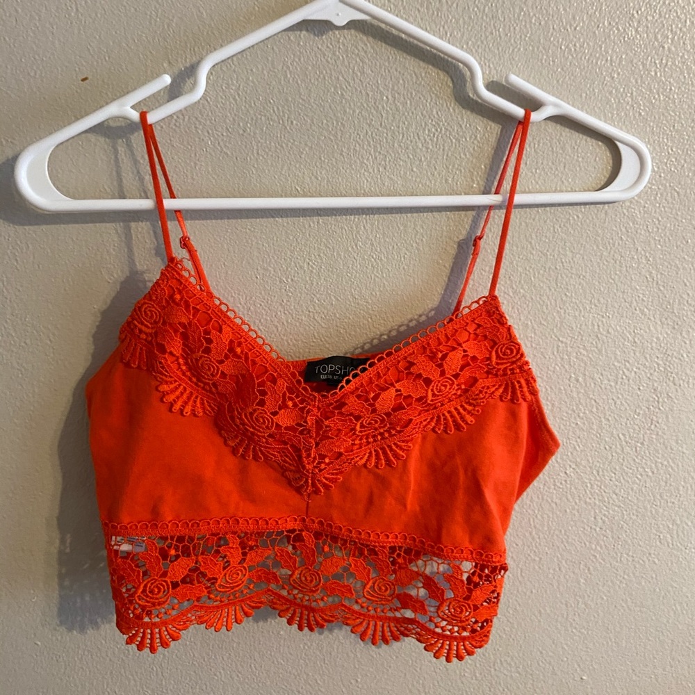 Topshop orange lace crop top / bralette